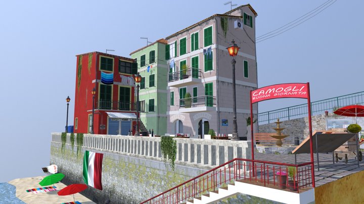 Italian Low poly CityScene - Camogli 3D Model