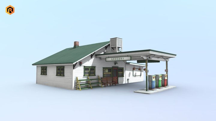 Gas Station With Grocery 3D Model