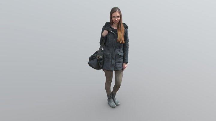 Girl In Warm Coat Wearing Bag FBX 3D Model