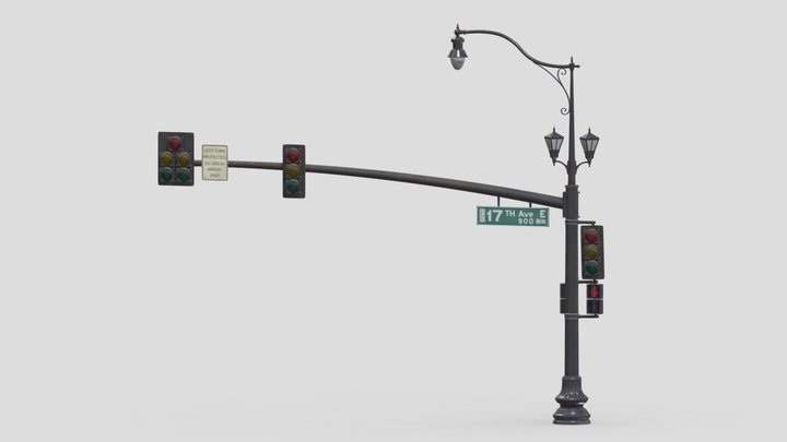 Street Light With Traffic 05 Realistic 3D Model