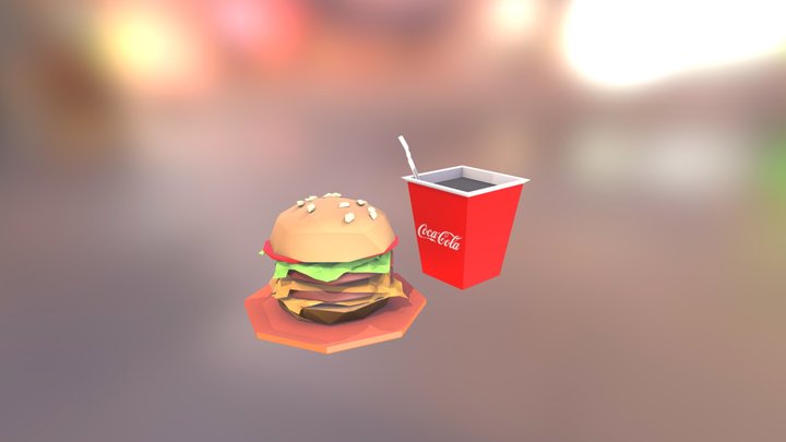 Low Poly Burguer coke 3D Model