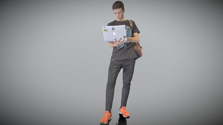 Young man with laptop and classy backpack 198 3D Model
