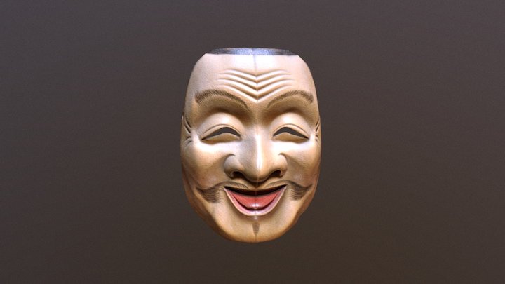 Ebisu Mask Japanese Mythology Wood 3D Model