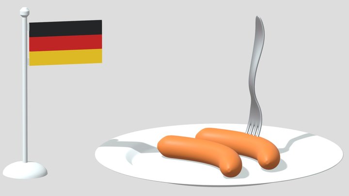 Cartoon Sausage and Fork 3D Model