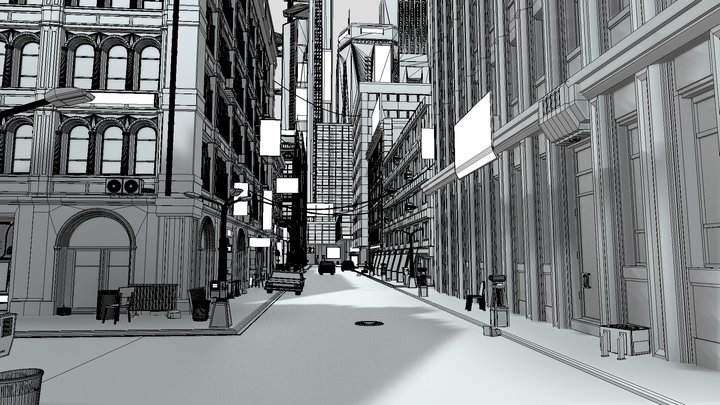 Ultra Detailled Cyberpunk City Wireframe Preview 3D Model