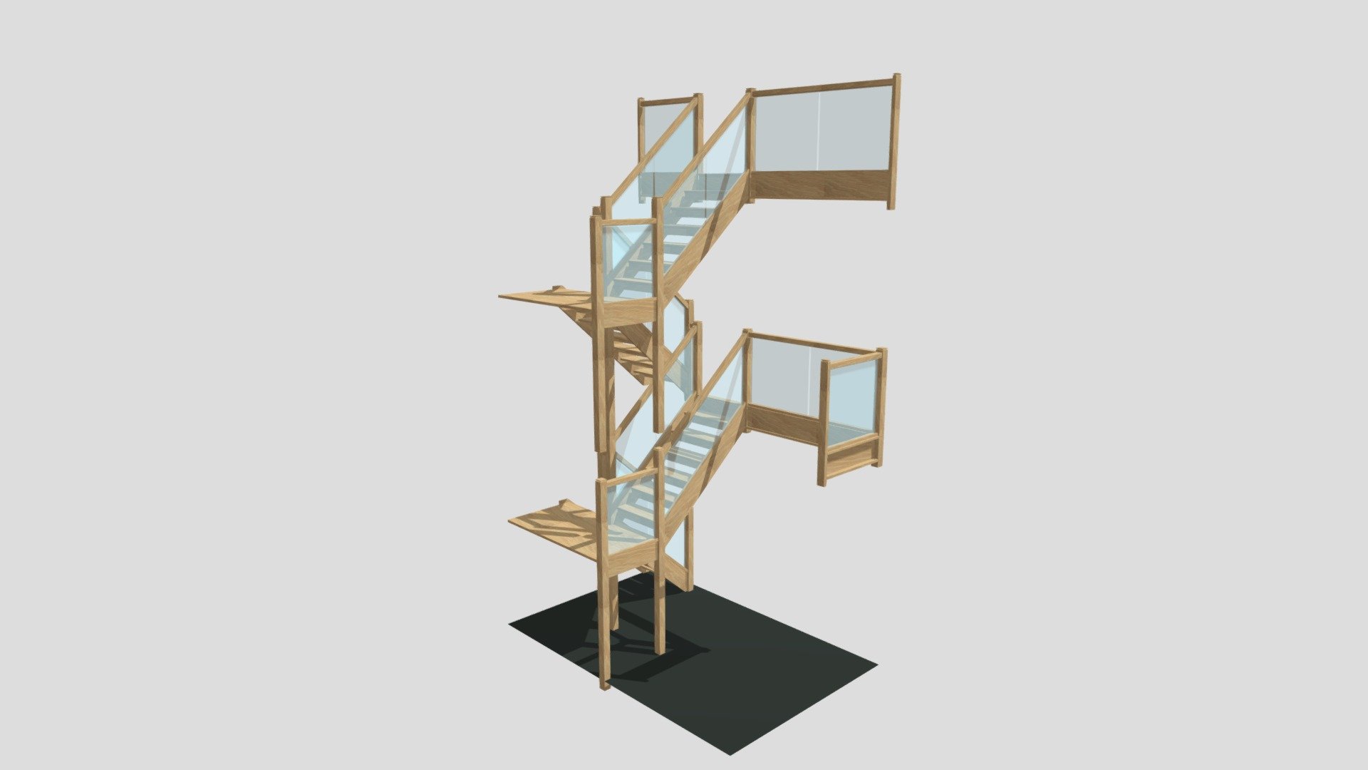 Oak Open Riser with Glass Balustrade - 3D model by David Smith St Ives ...