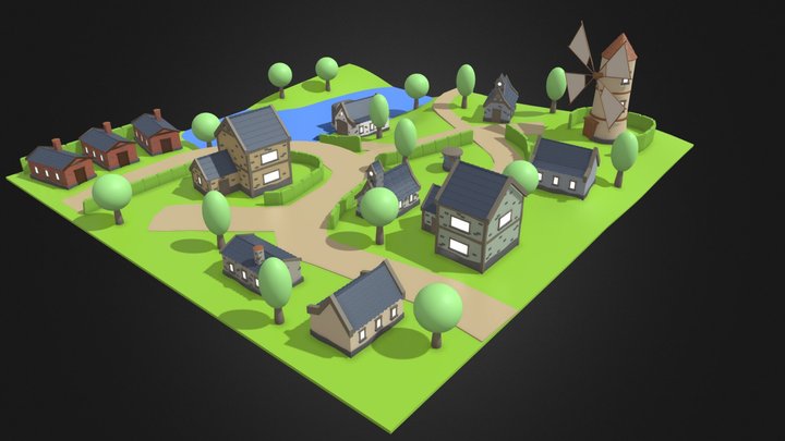 LOW POLY VILLAGE – Modelo 3D gratuito STL