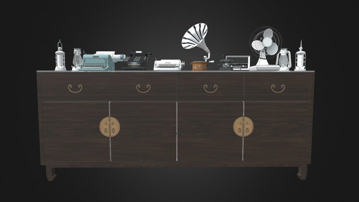 Cabinet with items 3D Model