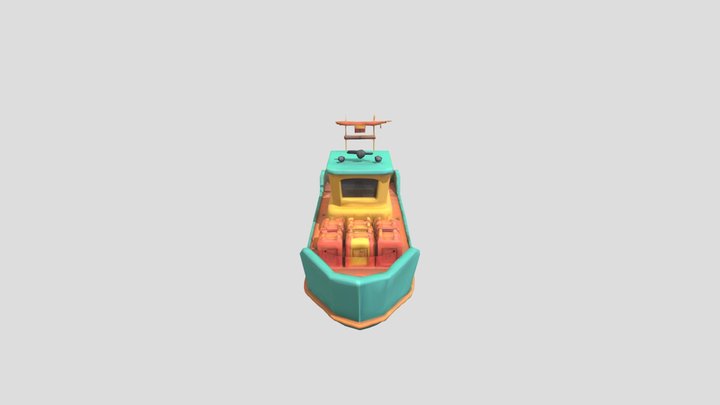 Small cargo ship with pilot house. Low poly. 3D Model