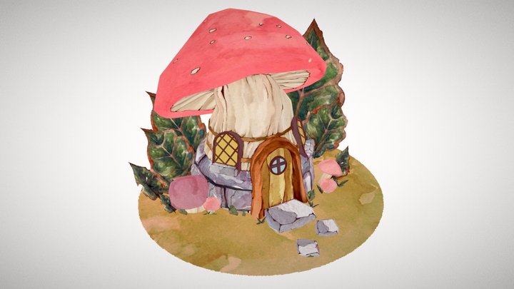 Watercolour Mushroom House- 3D Model