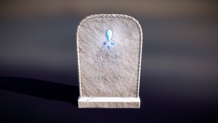 Elven Gravestone with Tear Gemstone 3D Model