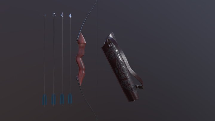 Bow Quiver And Arrow 3D Model