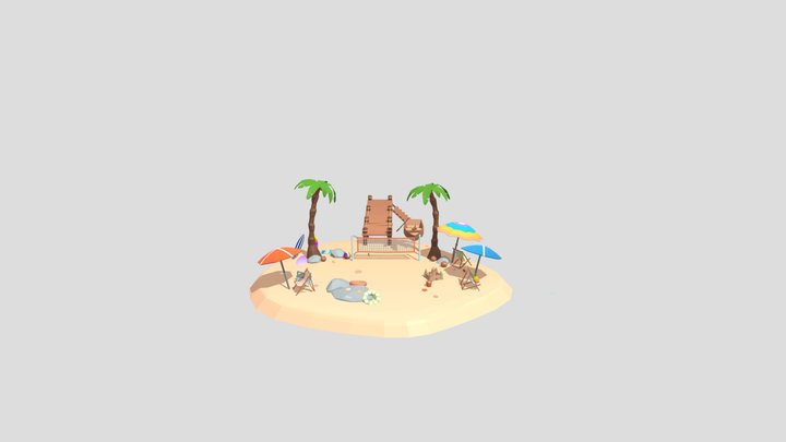 Low poly Beach assets packs 3D Model