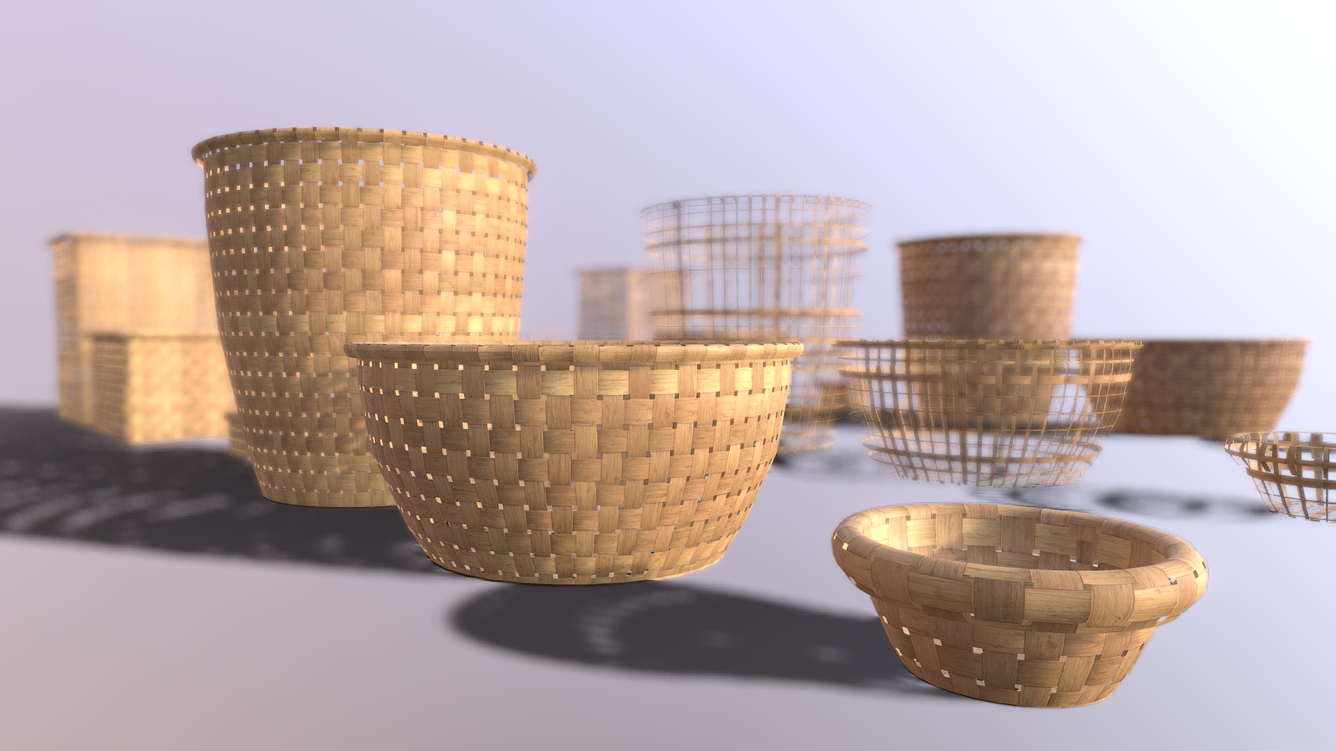 3D model Wicker baskets round and square Pack 4K - This is a 3D model of the Wicker baskets round and square Pack 4K. The 3D model is about a group of gold coins.