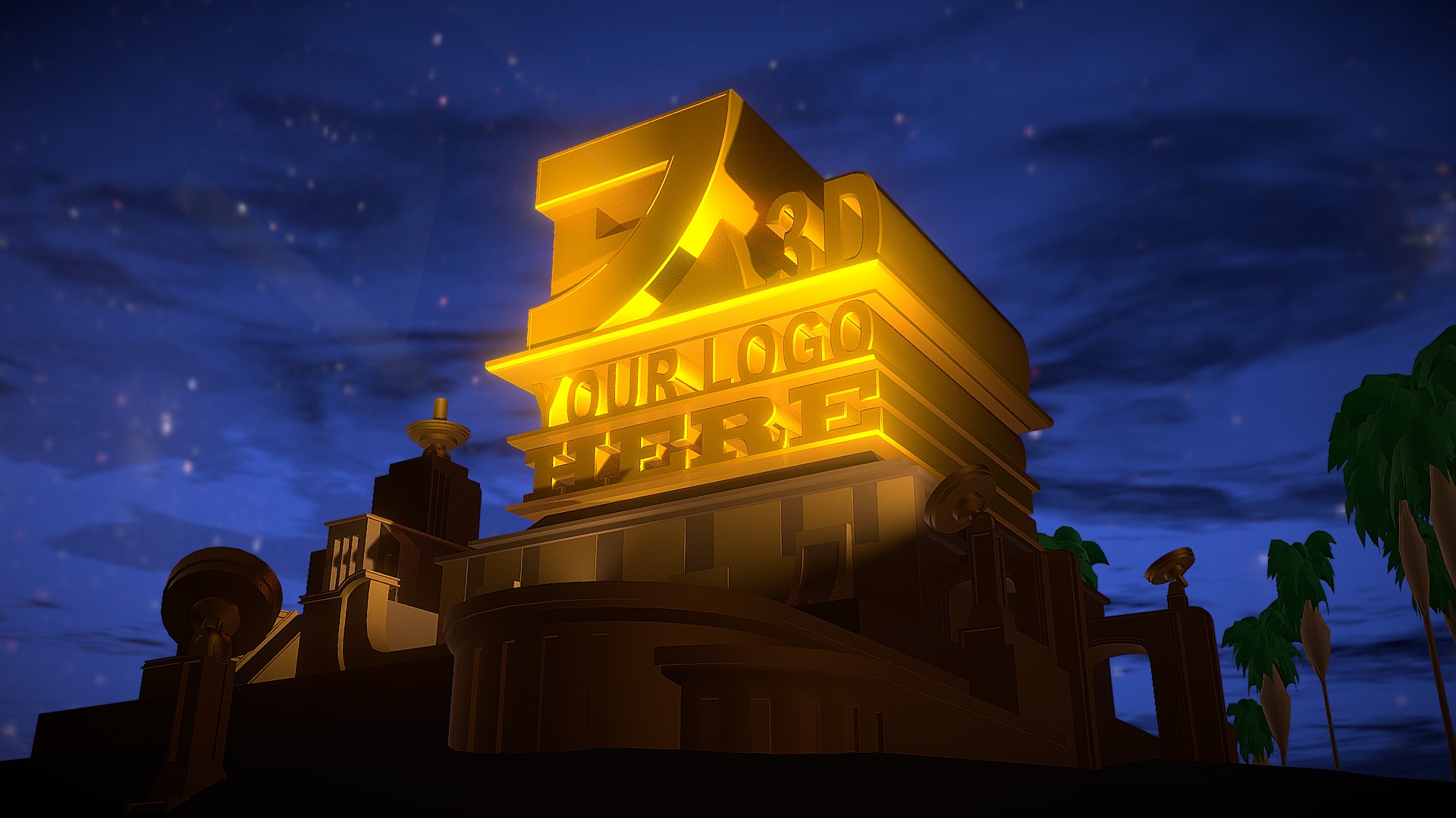 3D model 20th Century Fox Intro Base - This is a 3D model of the 20th Century Fox Intro Base. The 3D model is about a building with a sign on it.