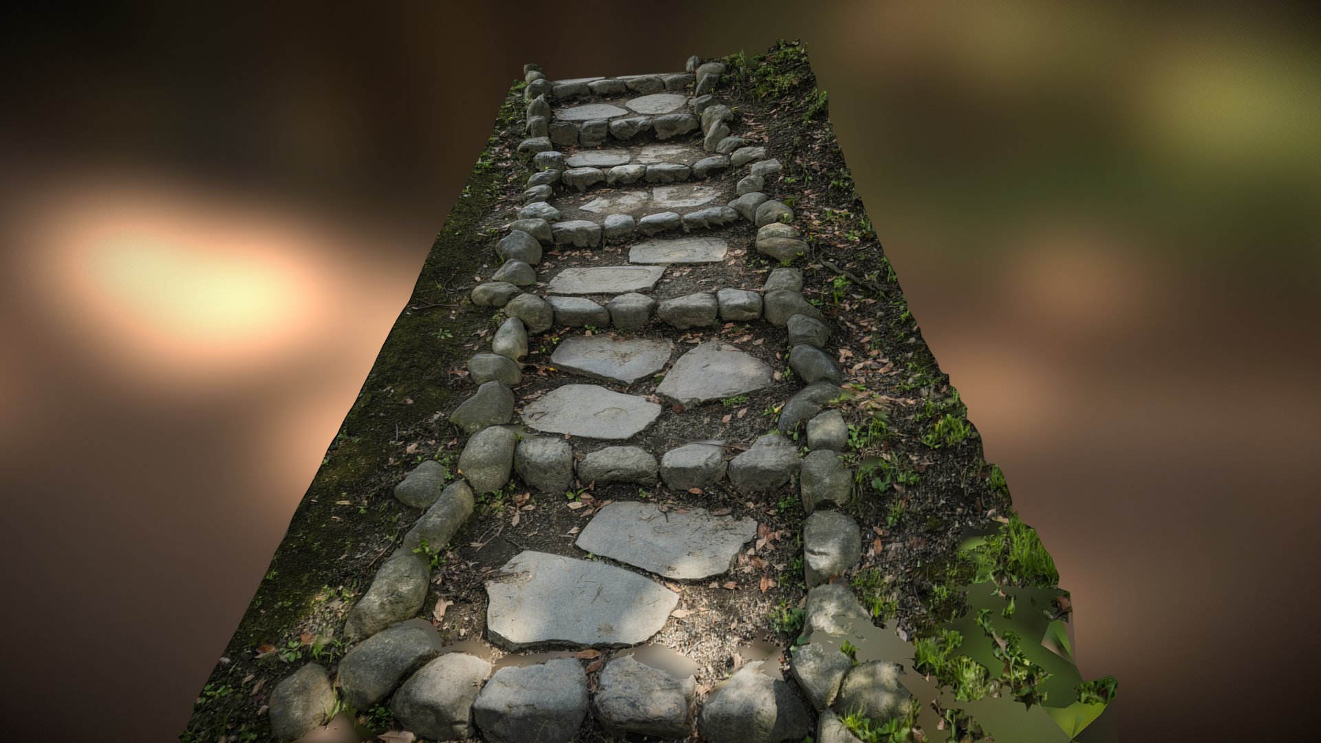 3D model Stone stairs high poly photogrammetry scan - This is a 3D model of the Stone stairs high poly photogrammetry scan. The 3D model is about a stone wall with a stone walkway.