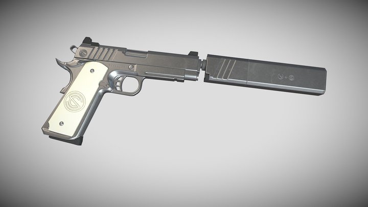 gun lowpoly silenced nighthawk 3D Model