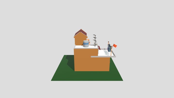 wild house on the grass and cute bike 3D Model