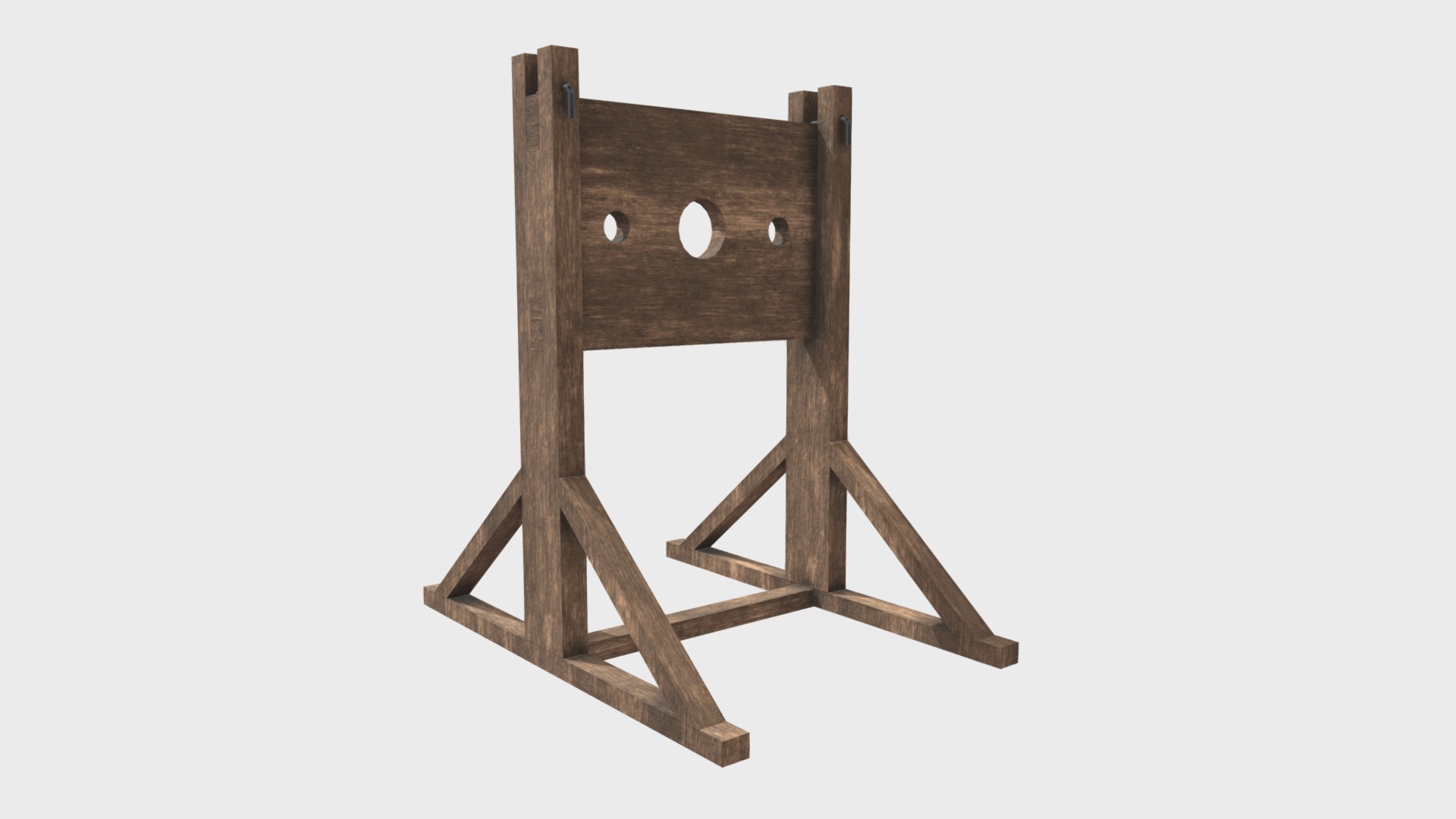 3D model Medieval pillory - This is a 3D model of the Medieval pillory. The 3D model is about a wooden chair with a white background.