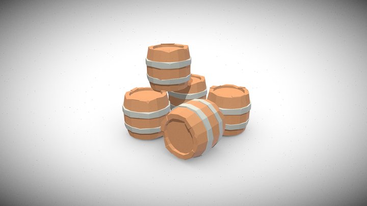 Low Poly Barrels 3D Model