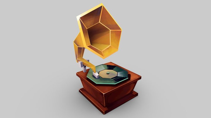 Hand-painted Gramophone Record Player 3D Model