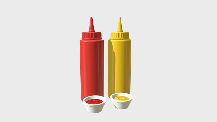 Ketchup and mustard bottles 3D Model