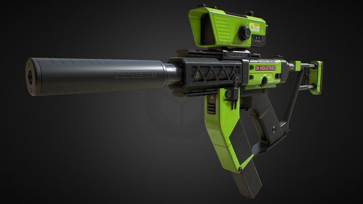 PBR Pistol with silencer (Green Skin) 3D Model