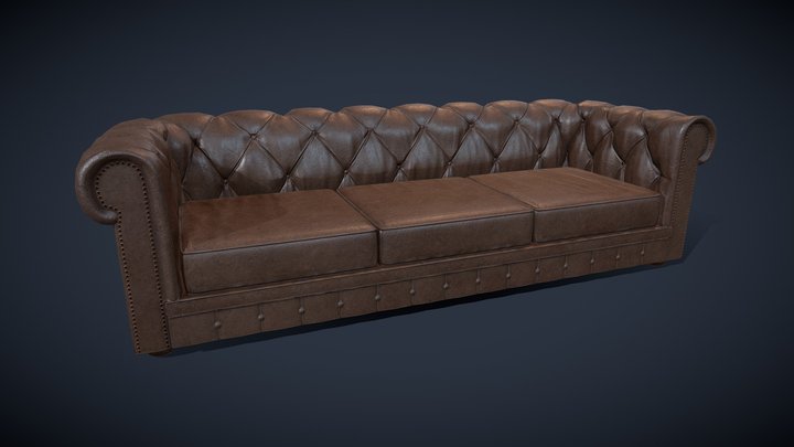 Classic 3 Seater Brown Vintage Chesterfield Sofa 3D Model