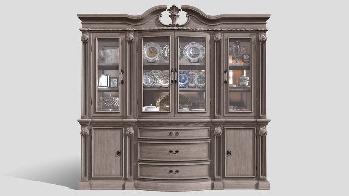 Ornate Display Cabinet Shelf 3D Model