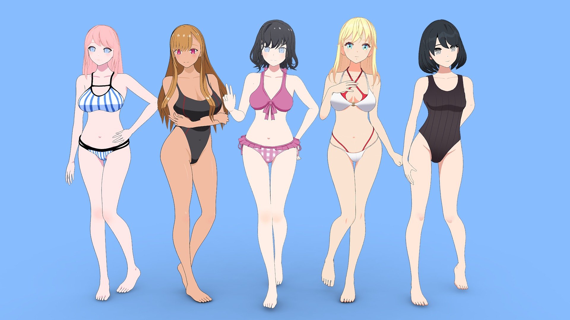 Summer Collection: 5 Anime Bikini 3D Characters - Buy Royalty Free 3D model  by LessaB3D (@lessaB3D) [107d110]