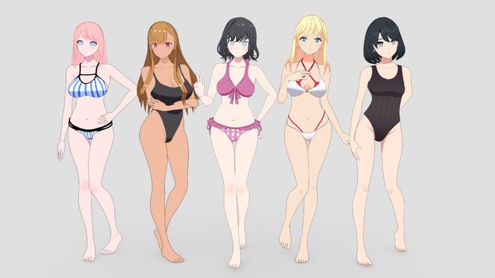 Summer Collection: 5 Anime Bikini 3D Characters 3D Model