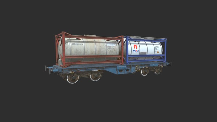 Railway car with tanks 3D Model