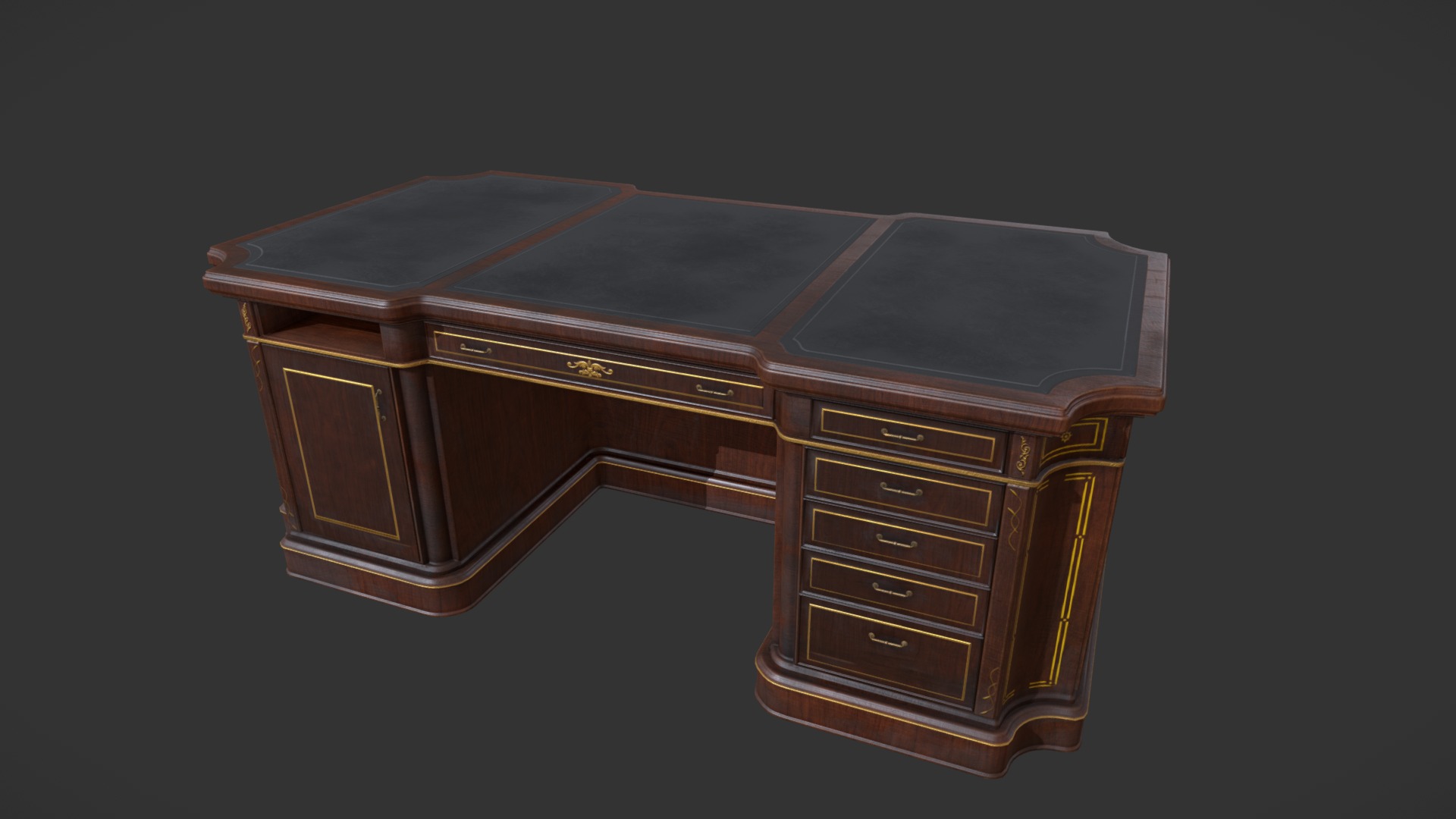 3D model Classical Writing Table - This is a 3D model of the Classical Writing Table. The 3D model is about a wooden chest with drawers.