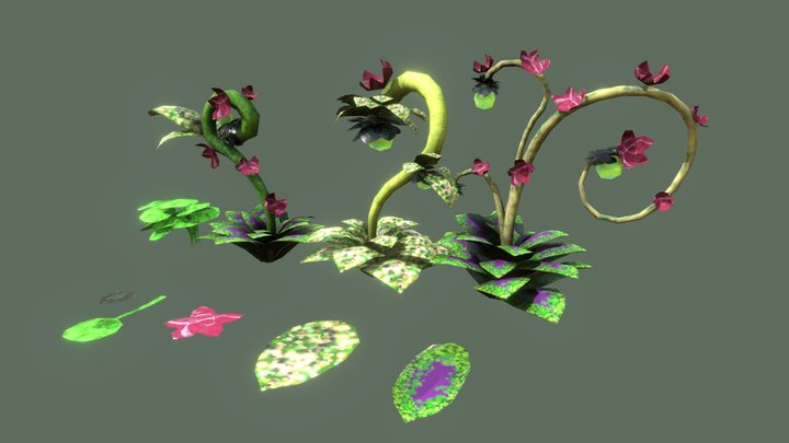 Stylized fantasy tropical plants 3D Model