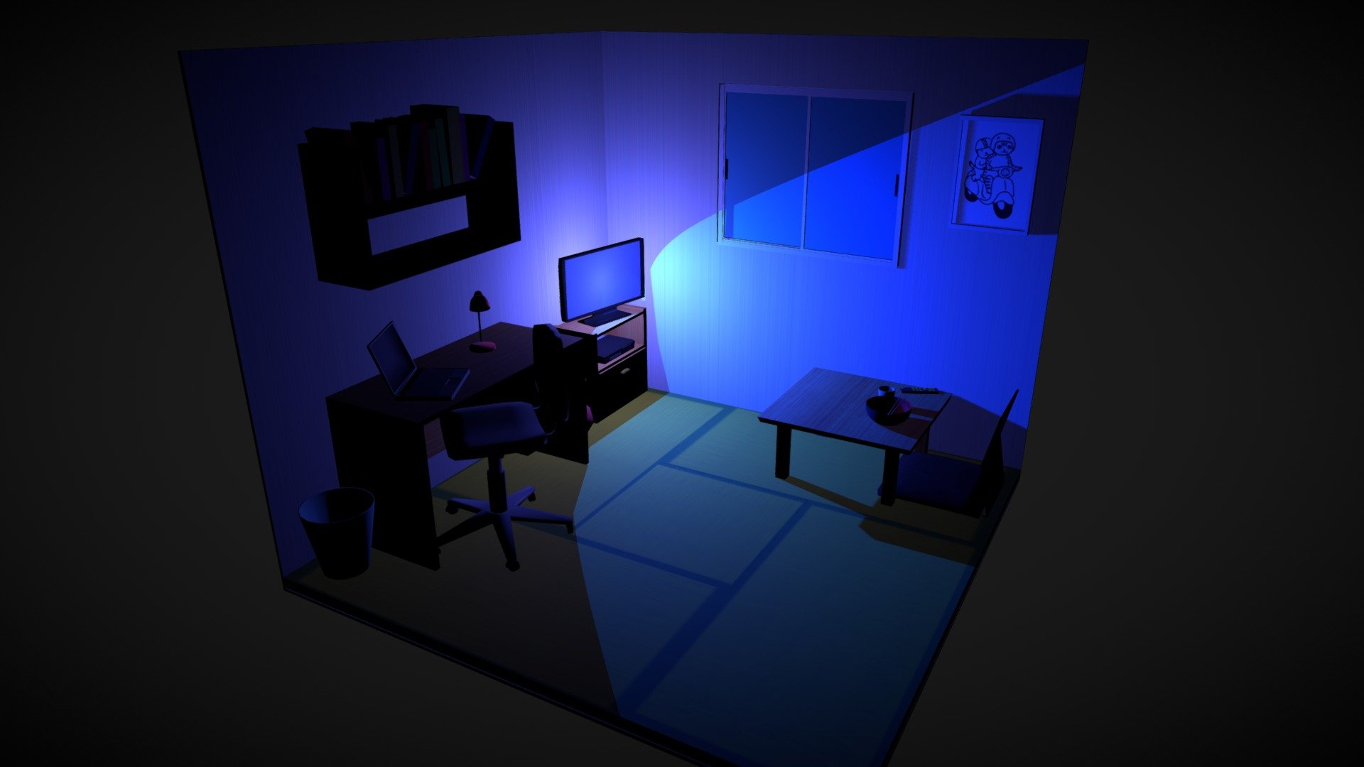 Low poly scene of japanese room at night