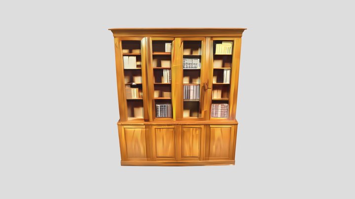 wooden bookshelf filled with books – Kostenloses 3D-Modell STL