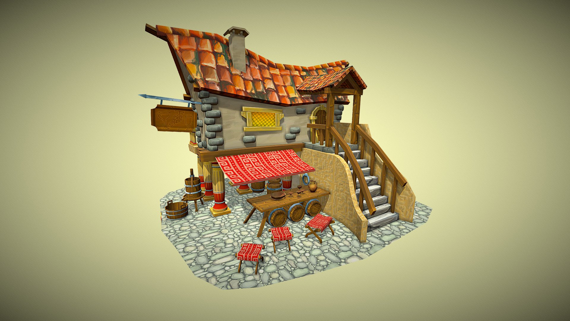 Game Art Village House: Ancient Greek Winery
