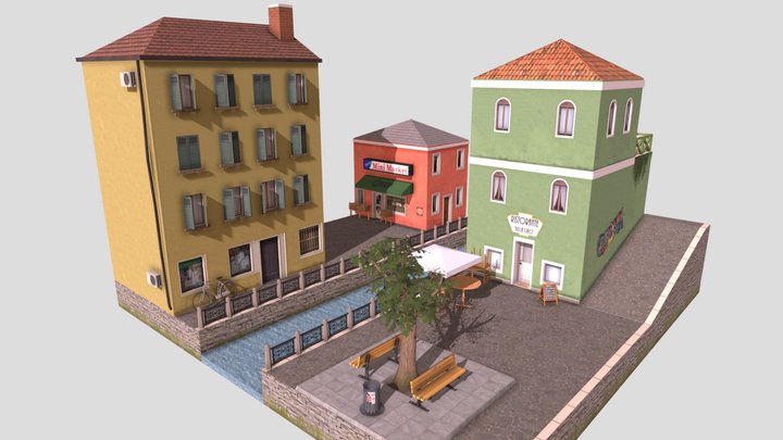 Venice City Scene - 3D Low Poly 3D Model