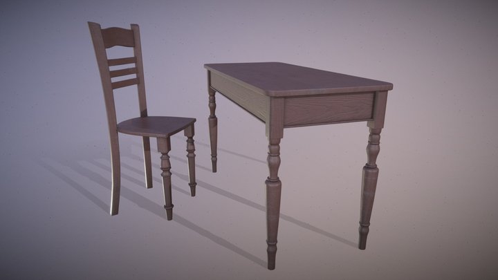 Vintage Desk and Chair 3D Model