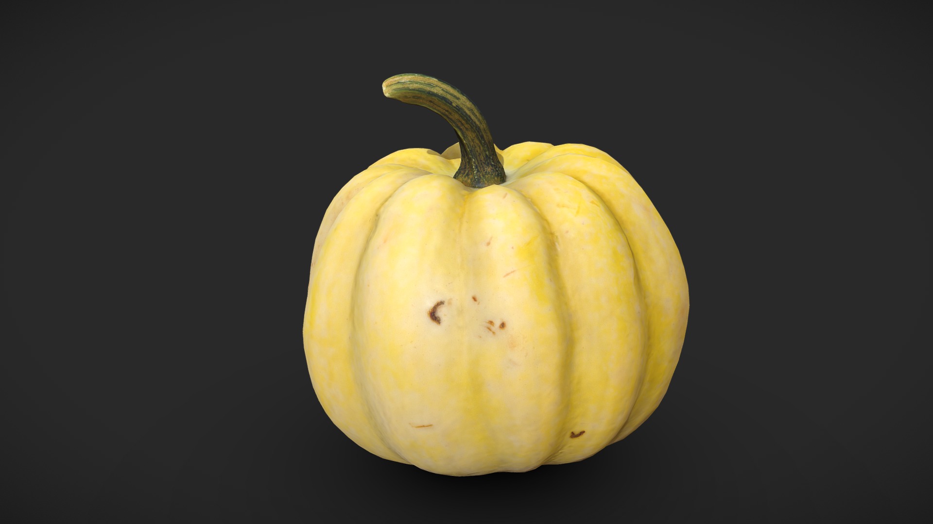 3D model White Pumpkin / PBR Photogrammetry - This is a 3D model of the White Pumpkin / PBR Photogrammetry. The 3D model is about a yellow pear with a black background.