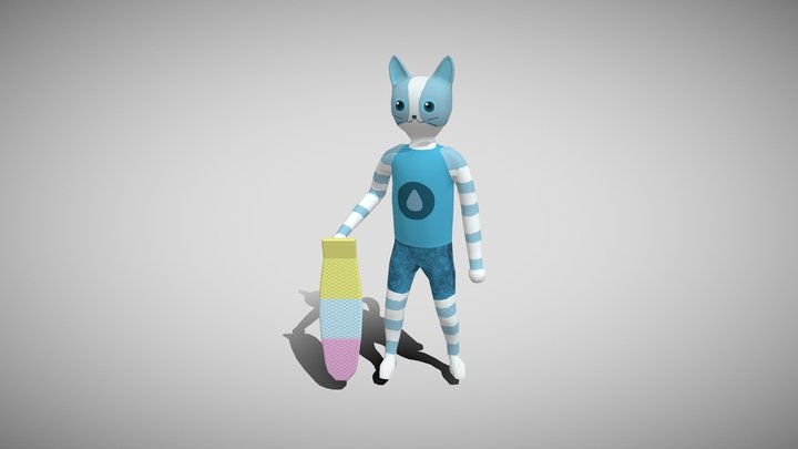 Water Cat Skin with Pennyboard 3D Model