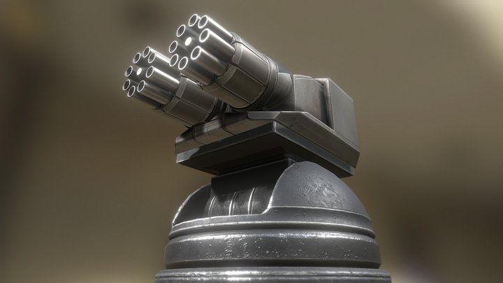 Futuristic Gatling Gun Tower 3D Model