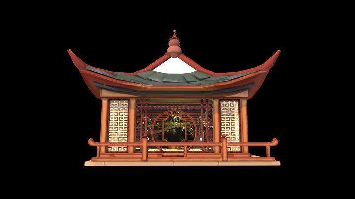 Stylized Traditional Chinese Lady’s Pavilion 3D Model