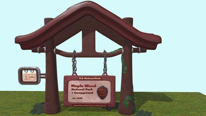 Maple Wood National Park Sign 3D Model