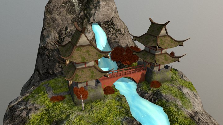 Asian Water Crossing Buildings – Free 3D Model STL