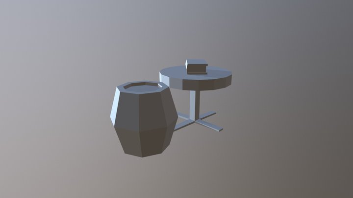 Barril, mesa e livro 3D Model