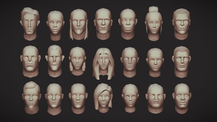 Low Poly Heads 3D Model