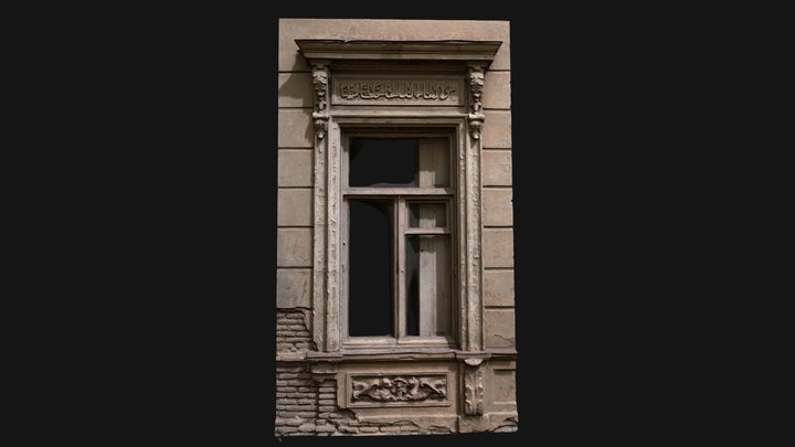 Abandoned building window with arabic text 3D Model
