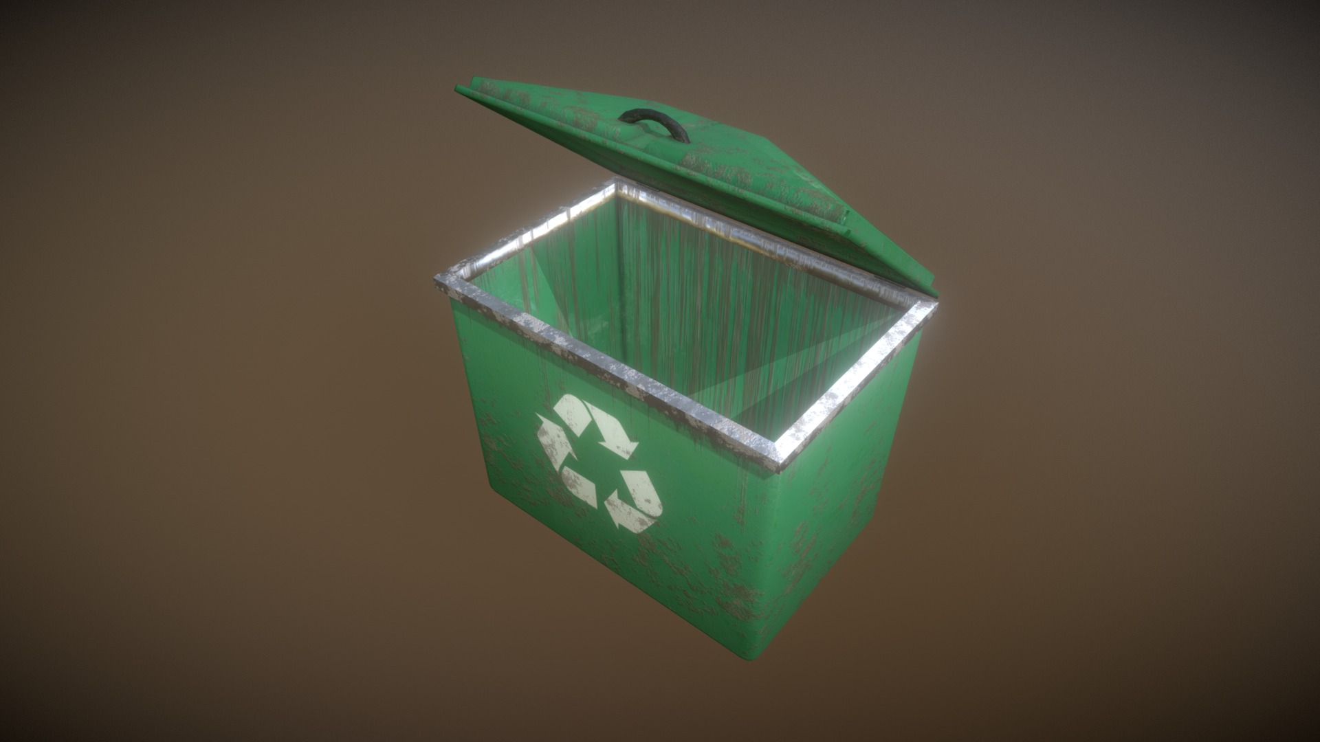 3D model Game Ready Green Trash Container low poly - This is a 3D model of the Game Ready Green Trash Container low poly. The 3D model is about a green and white box.