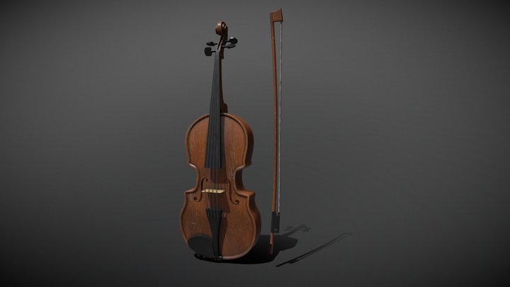 Old Violin & Bow 3D Model